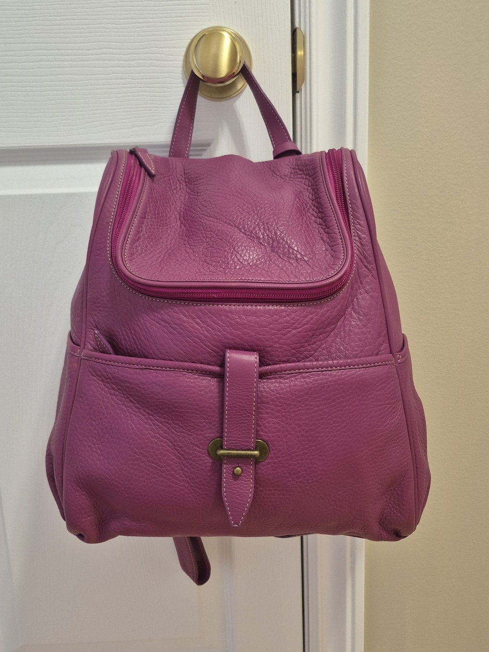 Levenger Fushia Pebbled Leather Backpack Shoulder Bag